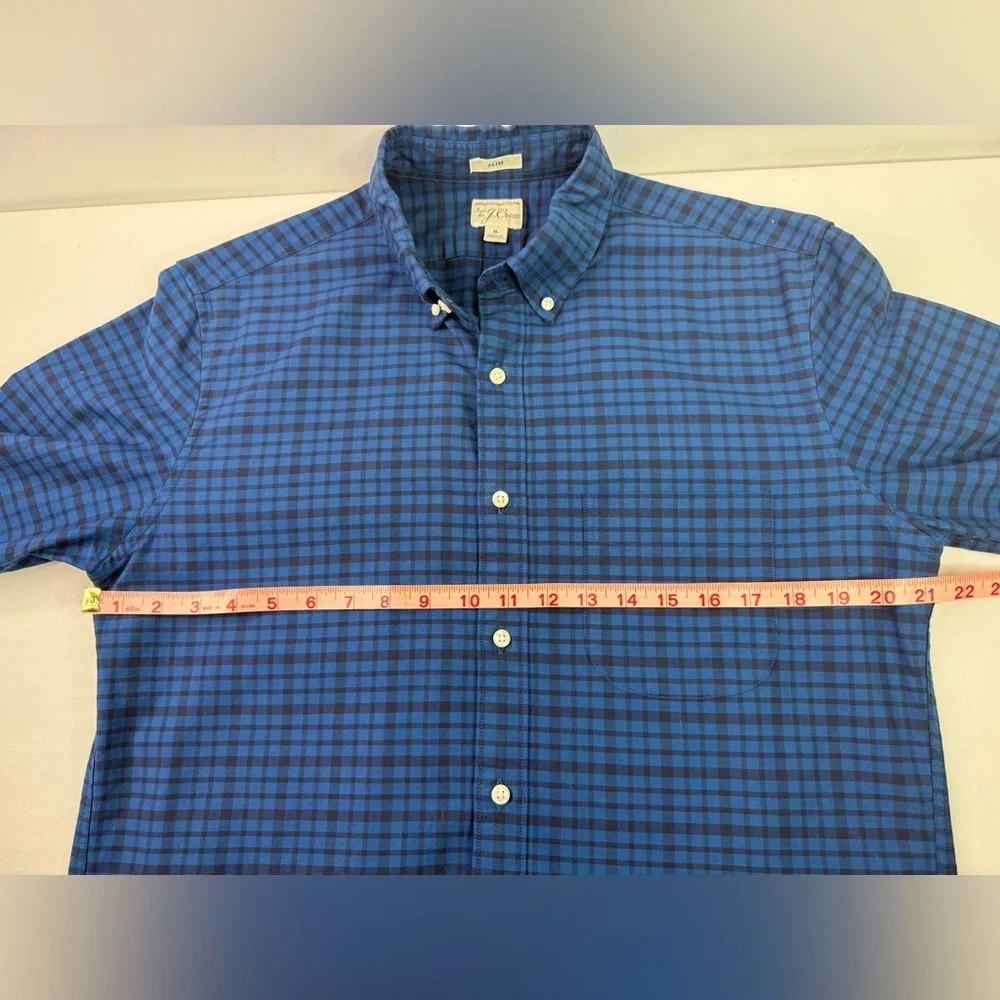 J. Crew Pima Cotton Navy Plaid Button Down Shirt Long Sleeve Size Medium